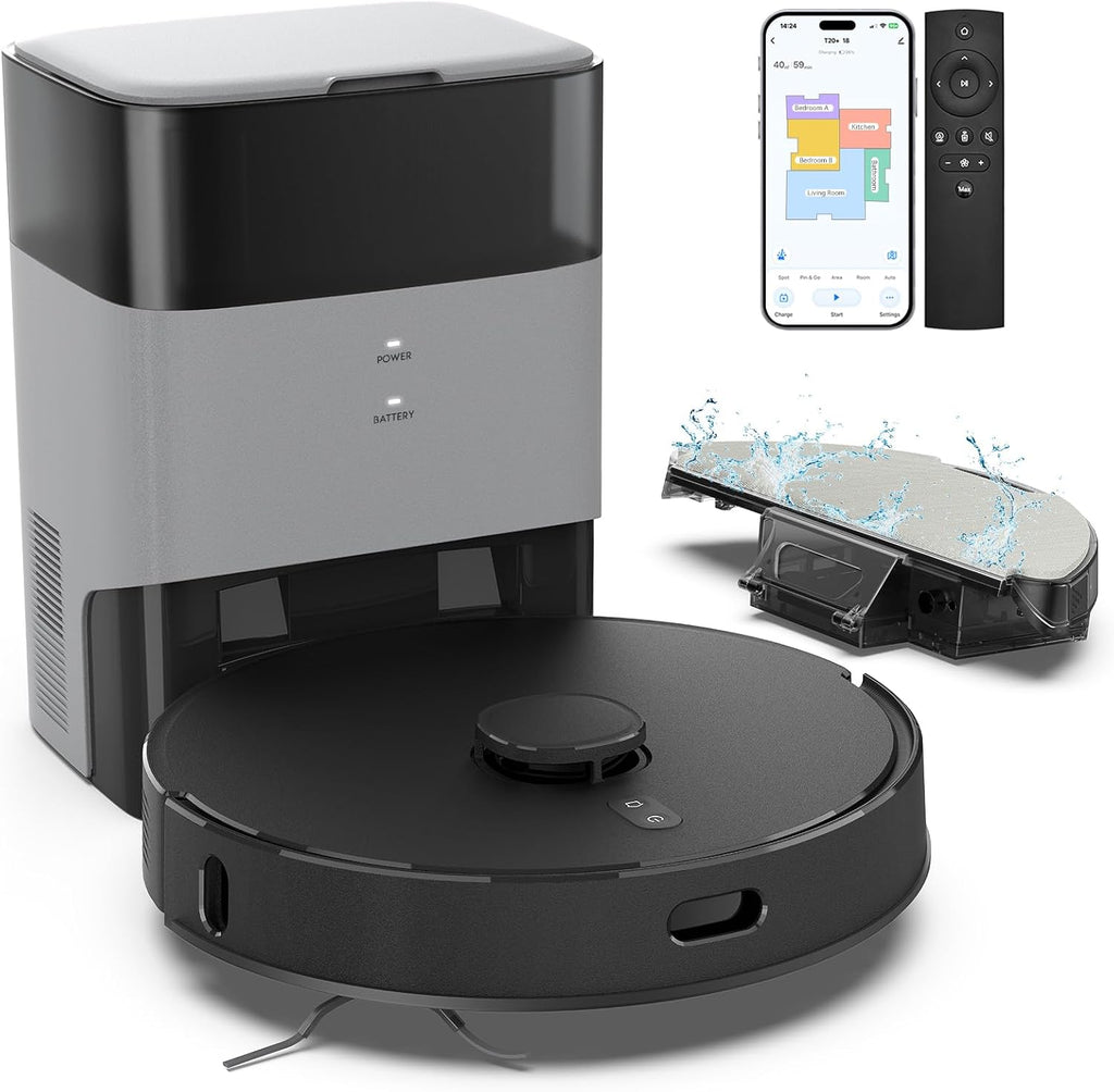 T20+ Robot Vacuum and Mop Combo Self-Emptying, 6,000Pa Suction Robot Vacuum Cleaner, 75-Day Hands-Free, Home Mapping