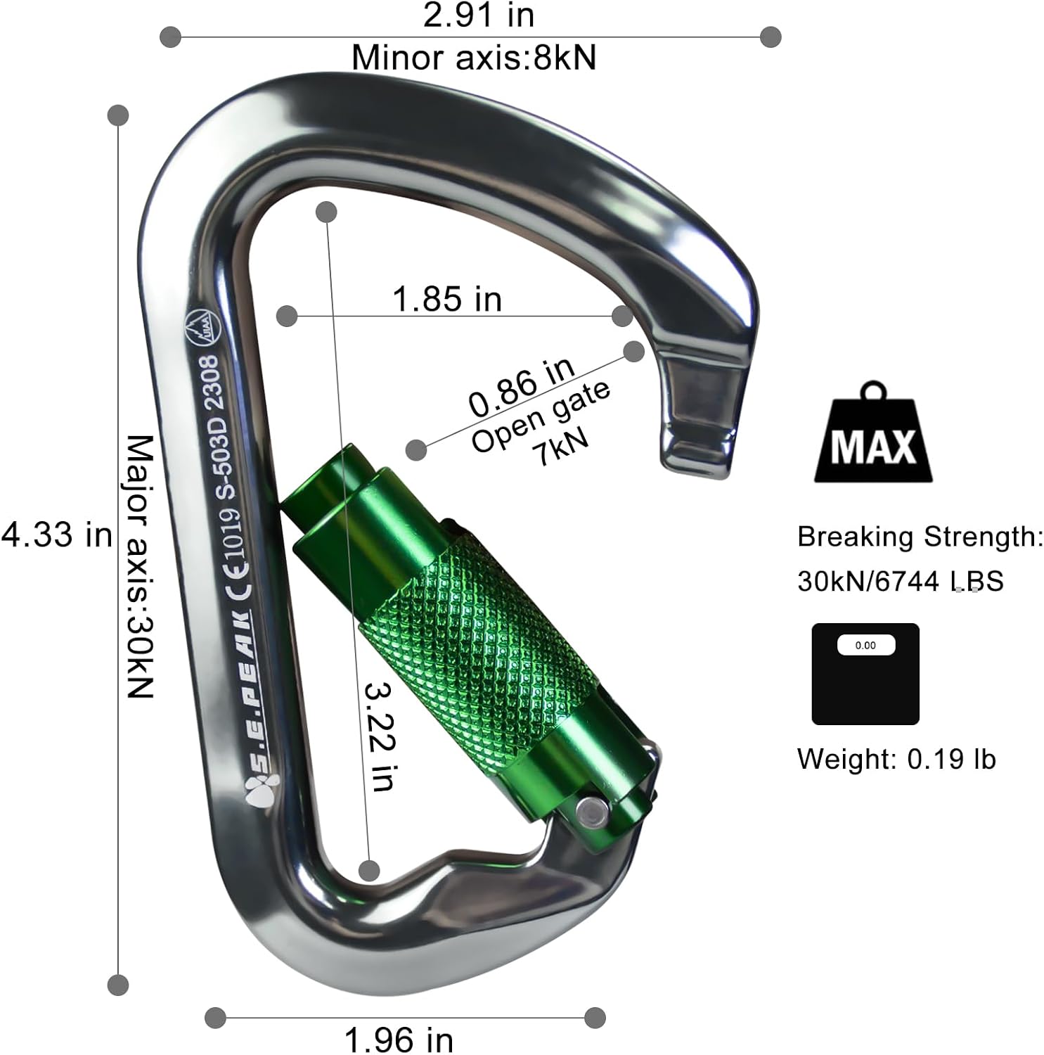 SEPEAK UIAA 30kN Climbing Carabiner Clips, Professional Heavy Duty Twist Locking Carabiners for