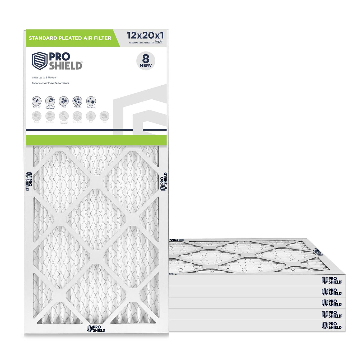 12x20x1 MERV 8 Standard Pleated HVAC Air Filter, 6 Pack