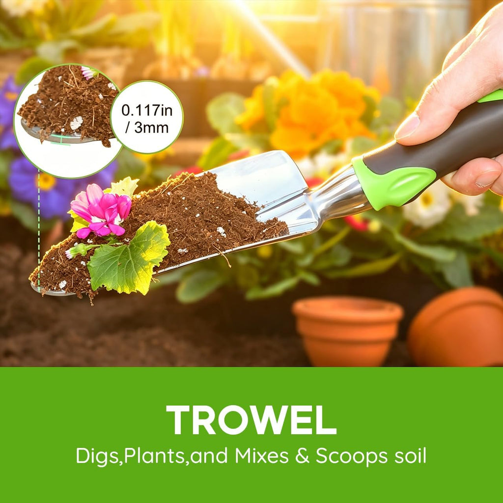 Garden Tool Set, 3 Pack Aluminum Heavy Duty Gardening Kit Includes Hand Trowel, Transplant Trowel and Cultivator Hand