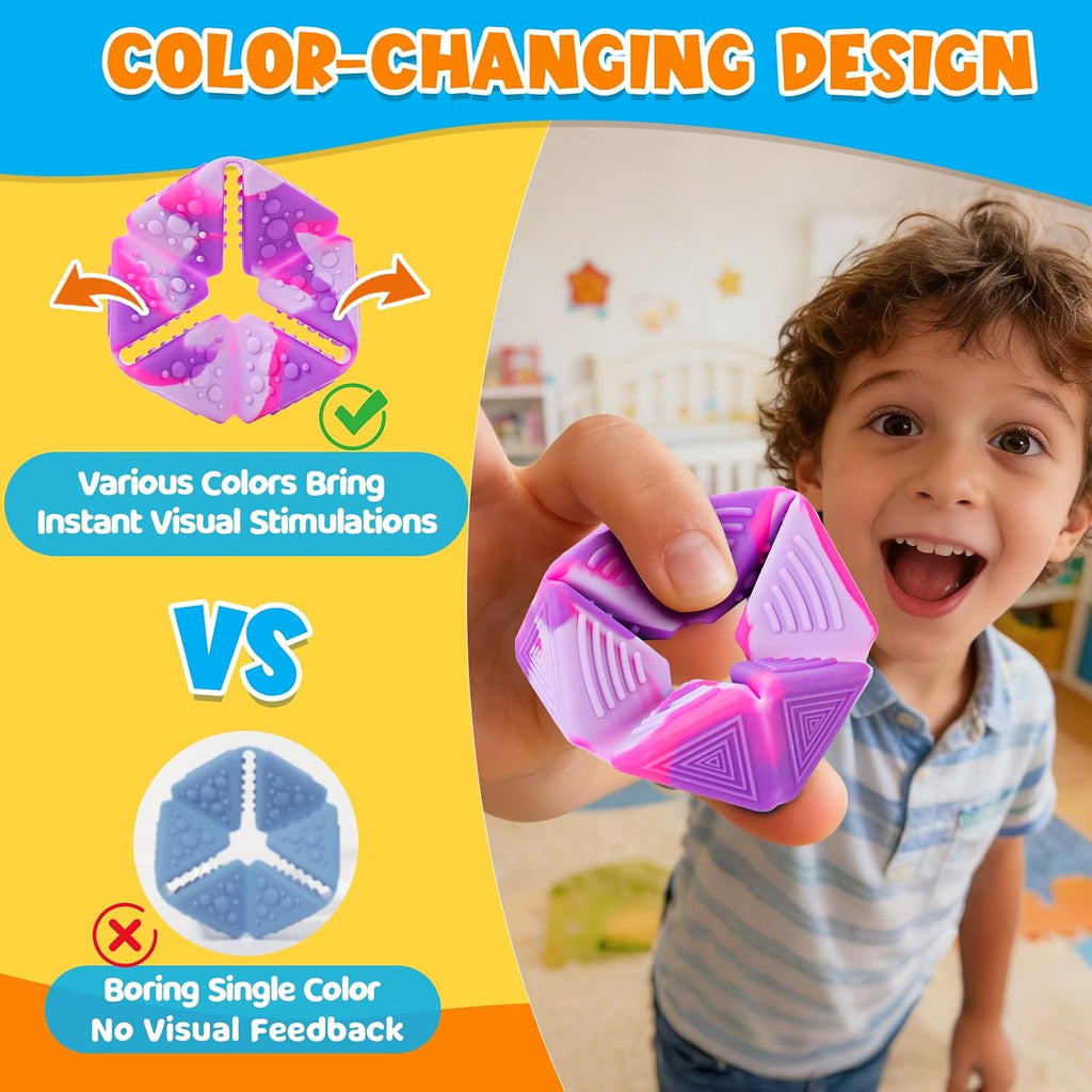 Fidget Sensory Toys for Kids: 3 Pack Textured Flip Toys - Quiet Small Fidgets for Classroom Focus - Stress Relief