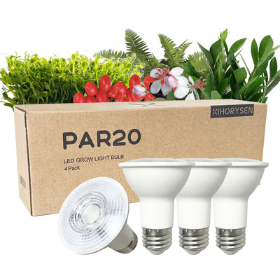 Full Spectrum 7W PAR20 E26 Base Grow Light Bulbs, Indoor Plants Seeds Greens Vegs Microgreens High PPFD, Efficient