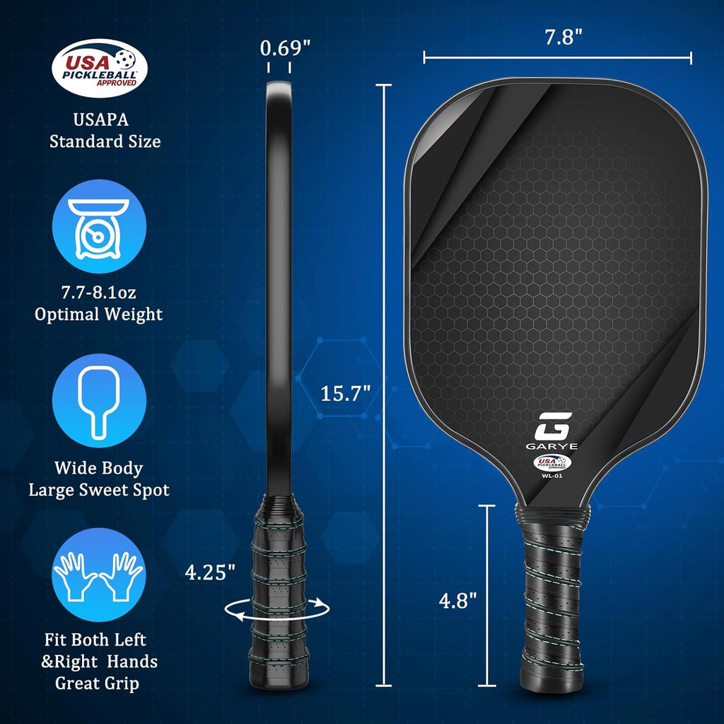 Pickleball Paddles Set of 2/4, USAPA Approved Carbon Fiber Pickleball Set, Lightweight Pickle Ball Rackets 2/4 Pack