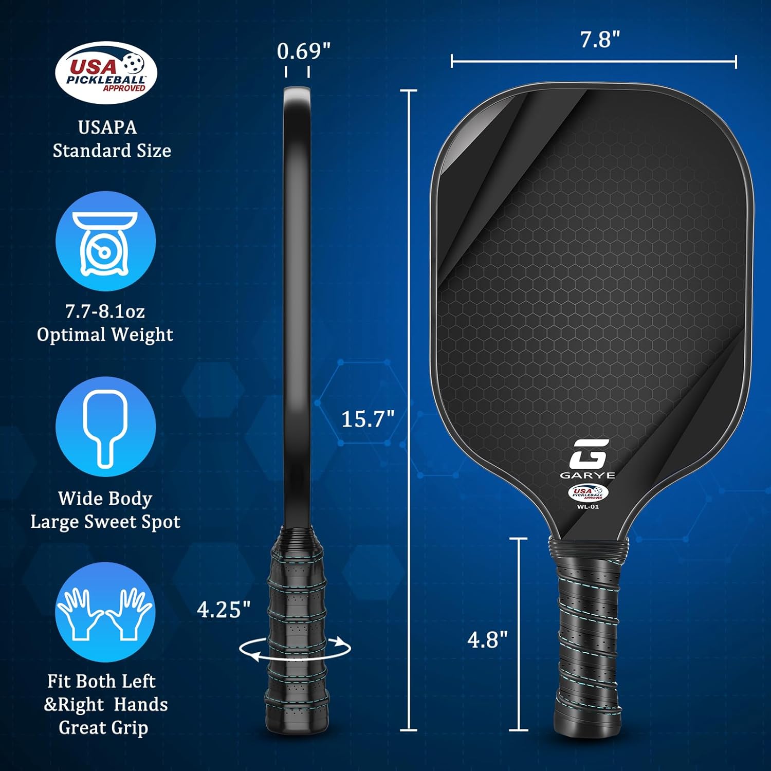 Pickleball Paddles Set of 2/4, USAPA Approved Carbon Fiber Pickleball Set, Lightweight Pickle Ball Rackets 2/4 Pack