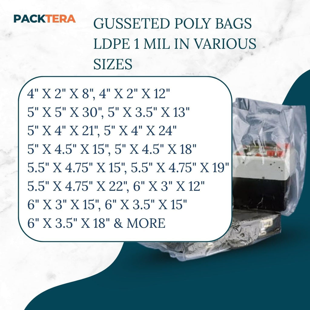 10" X 8" X 24" Gusseted Poly Bags Clear LDPE 1 Mil Thickness (Pack of 100) Open Top Food Safe Flexible Plastic