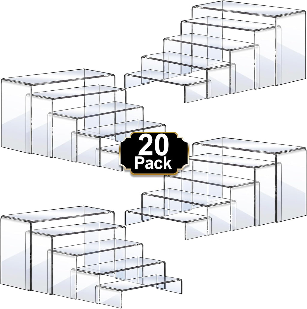 Acrylic Risers Display Stands, Acrylic Stands for Display 20Pcs 4Set | Clear Display Risers Shelf, Acrylic Risers for