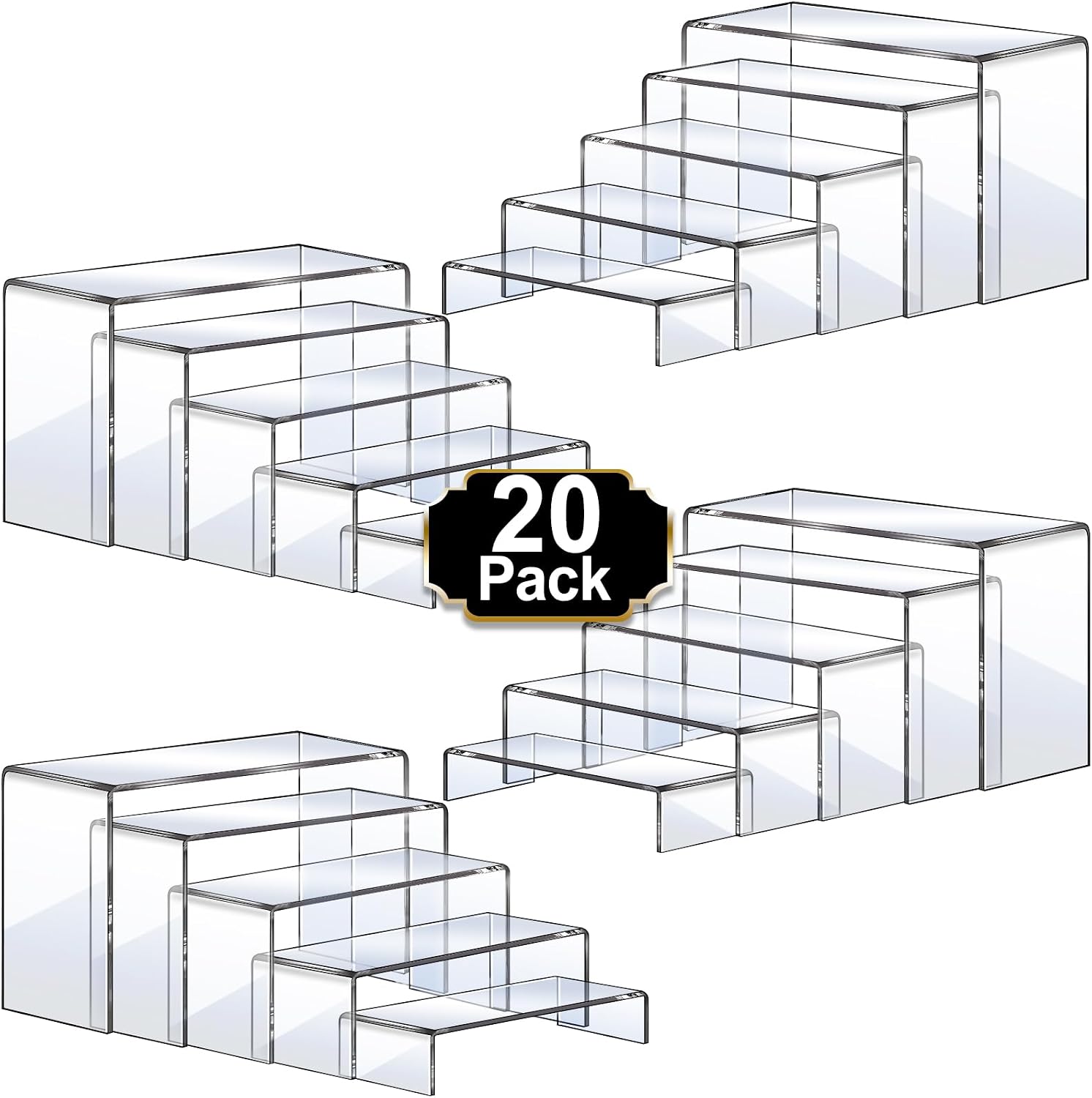 Acrylic Risers Display Stands, Acrylic Stands for Display 20Pcs 4Set | Clear Display Risers Shelf, Acrylic Risers for