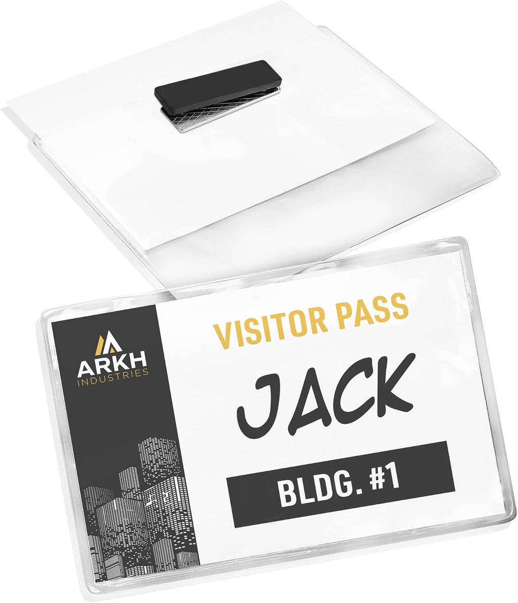 Customizable Name Badges, Magnet Style, 3" x 4", Clear Name Tag Holders, White Laser/Inkjet Printable Inserts, 48