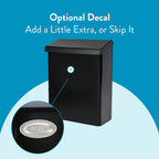 Designer Galvanized Steel, Locking Wall Mount Mailbox, Black with Satin Nickel