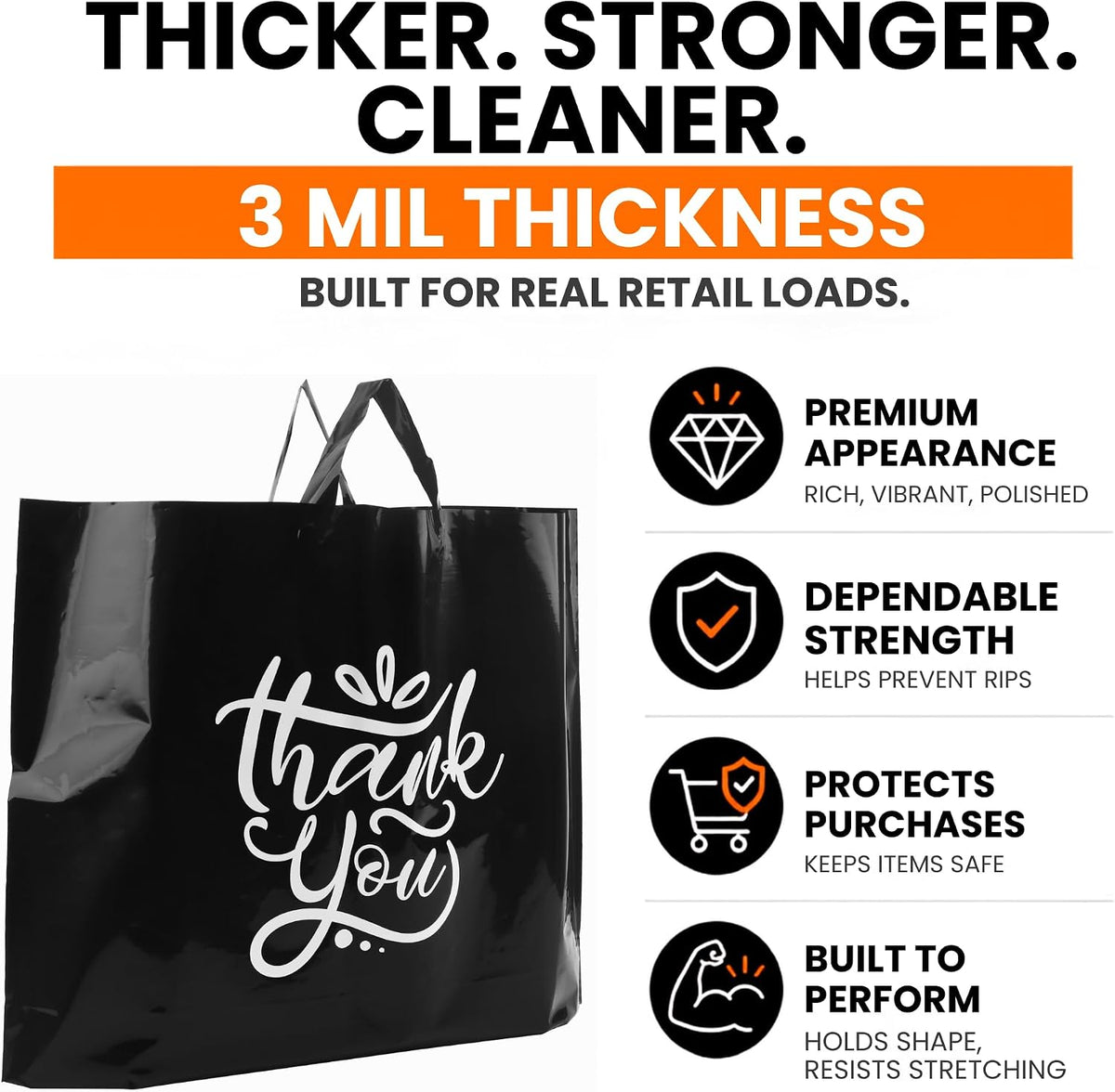 19x15 Large Thank You Bags for Small Business - Shopping Bags with Handles