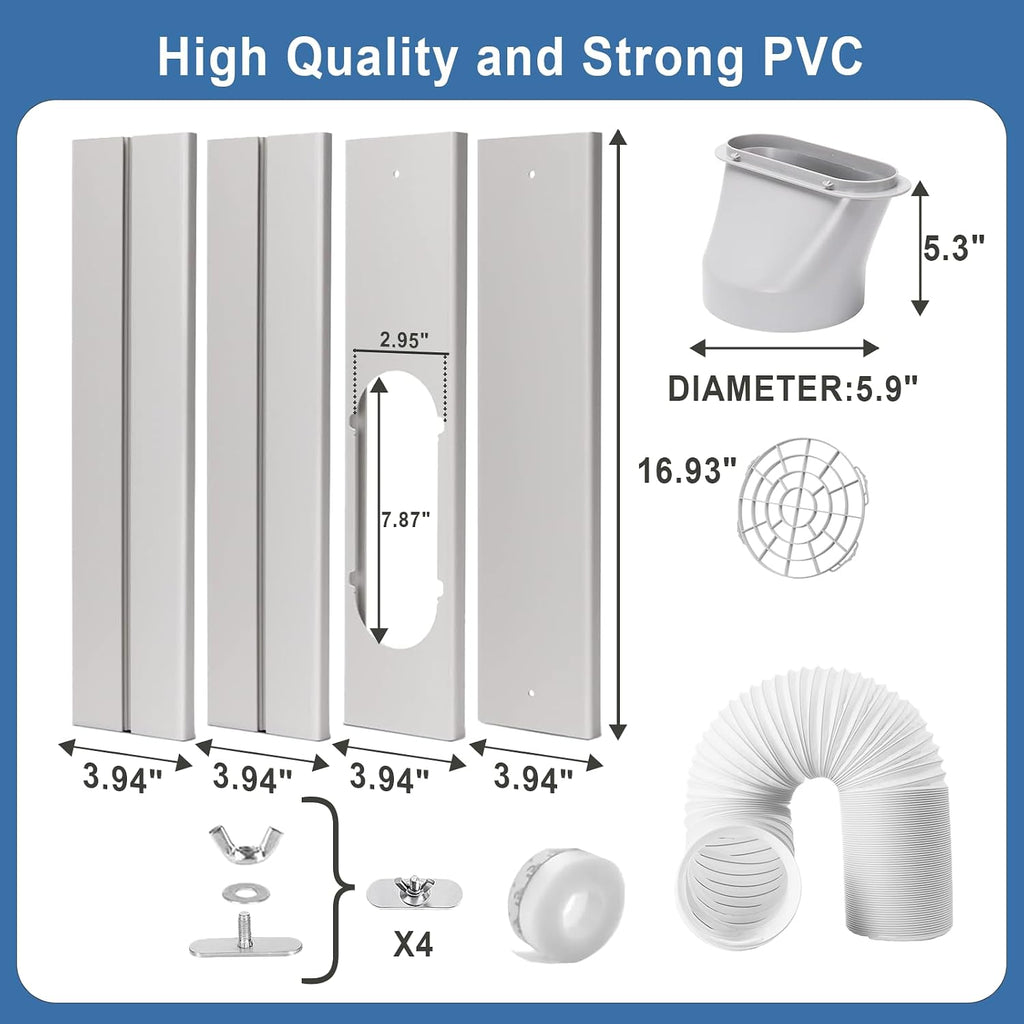 Portable AC Window Vent Kit, Adjustable Vertical/Horizontal Sliding Window Kit Plate for AC Unit, Seamless Portable