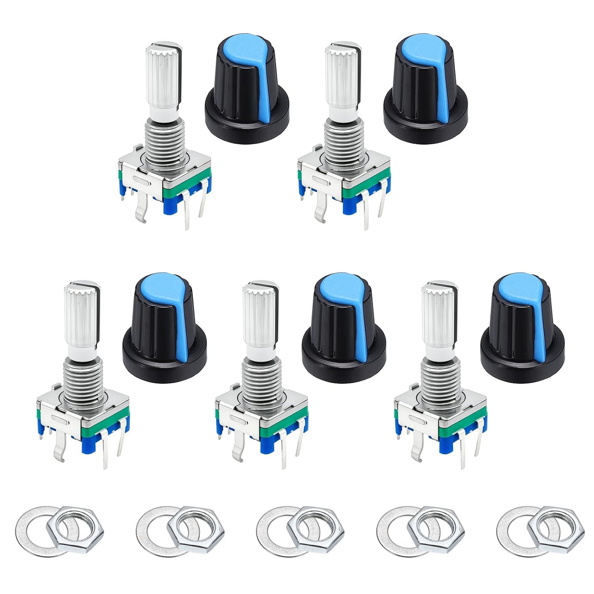 MECCANIXITY 5Pack EC11 Rotary Encoder Code Switch 20mm Full Shaft Blue