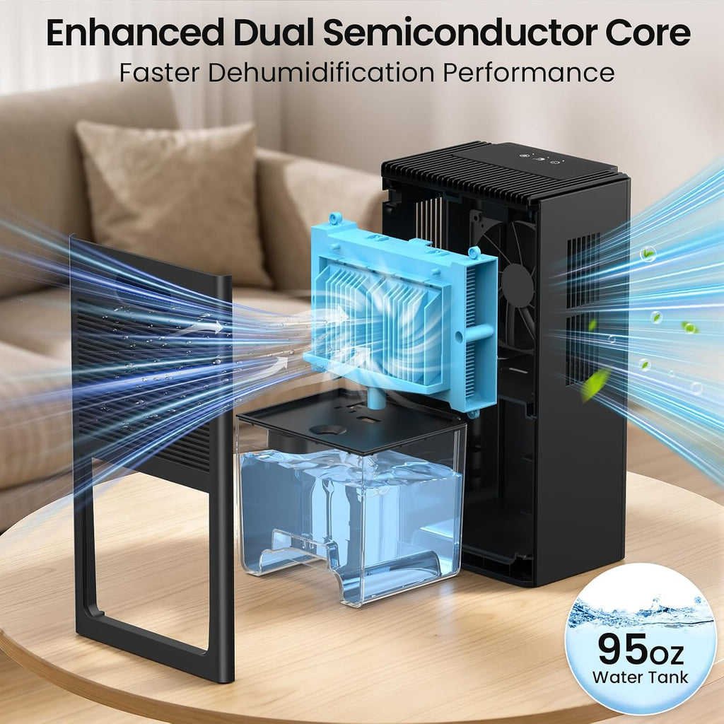 Dehumidifier, Quiet Dehumidifiers for Home 1000 Sq.Ft with 95 OZ Water Tank, Auto Shut Off 7 Color LED Ambient Light