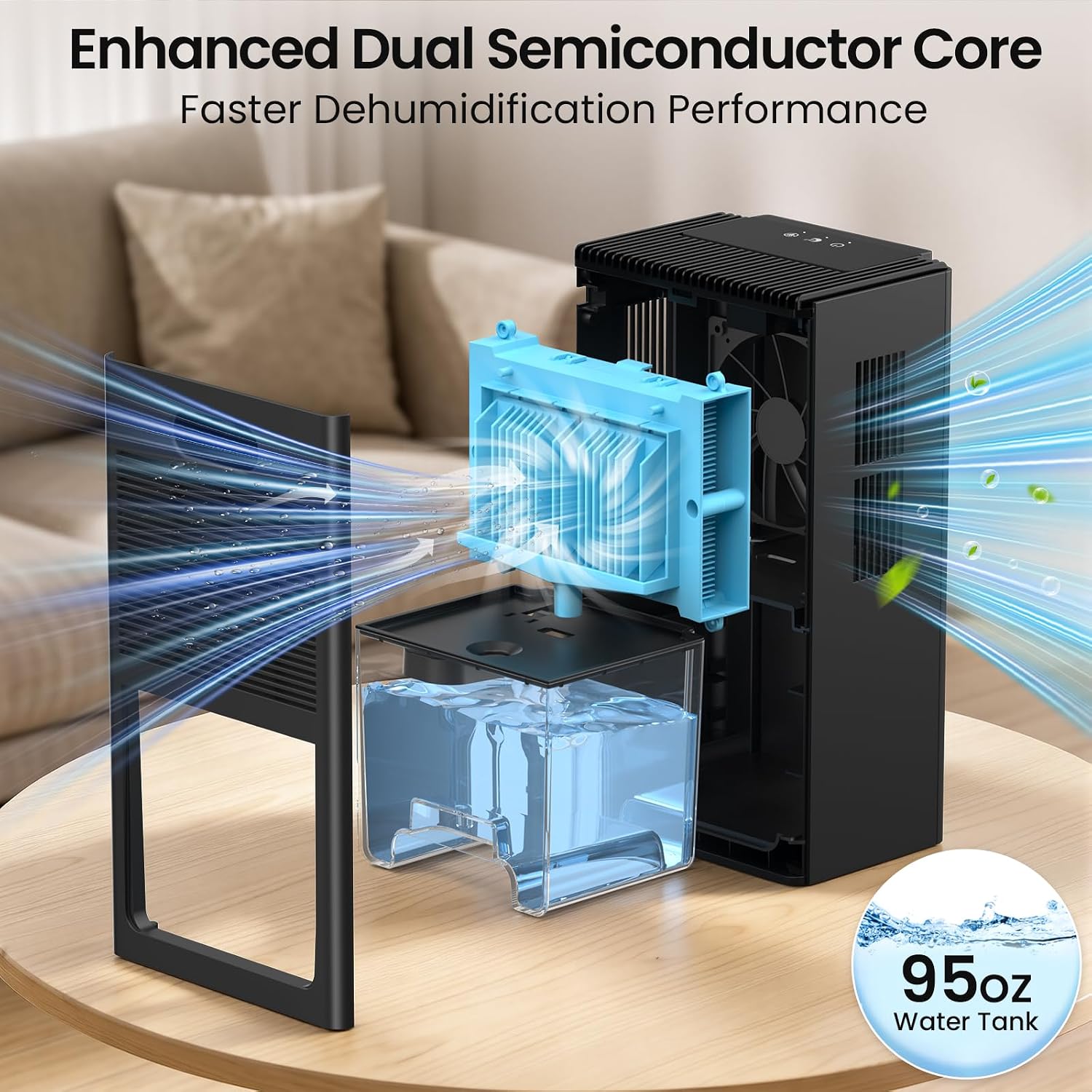 Dehumidifier, Quiet Dehumidifiers for Home 1000 Sq.Ft with 95 OZ Water Tank, Auto Shut Off 7 Color LED Ambient Light