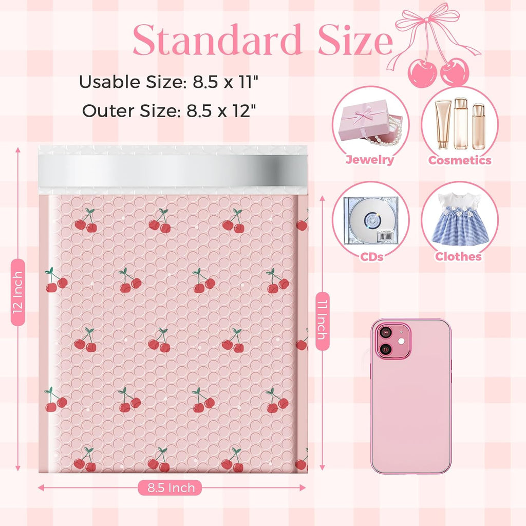 Bubble Mailers 8.5x12" 40 Pack Cherry Cute Padded Envelopes Pink