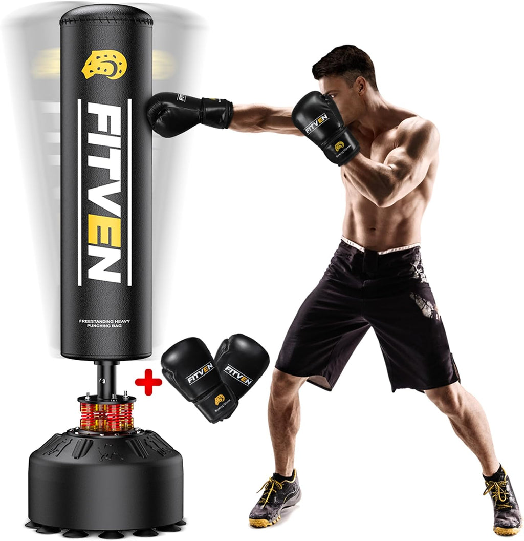 70'' Freestanding Punching Bag with Boxing Gloves, Heavy Boxing Bag with Suction Cup Base, Stand Kickboxing Bag for