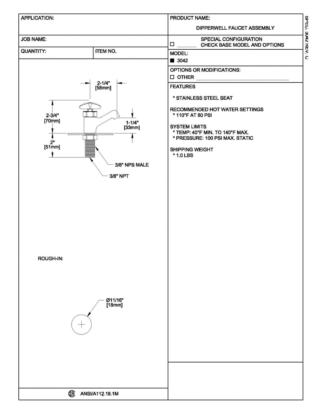 Fisher 3042 Faucet DIPPERWELL