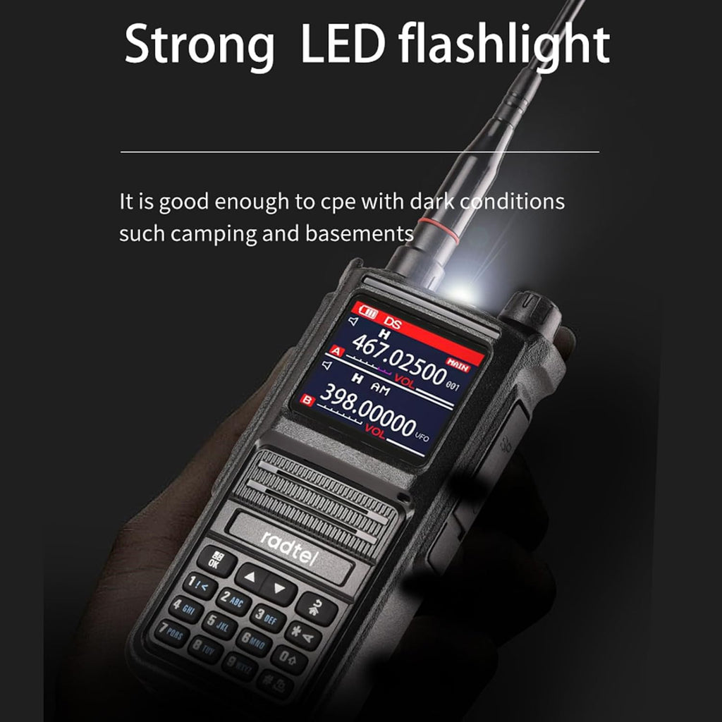 RT-470X Multi-Bands Ham Radio Walkie Talkies 256CH Air Band Two Way Radio + Tri-Band Flex Antenna 144/222/430Mhz