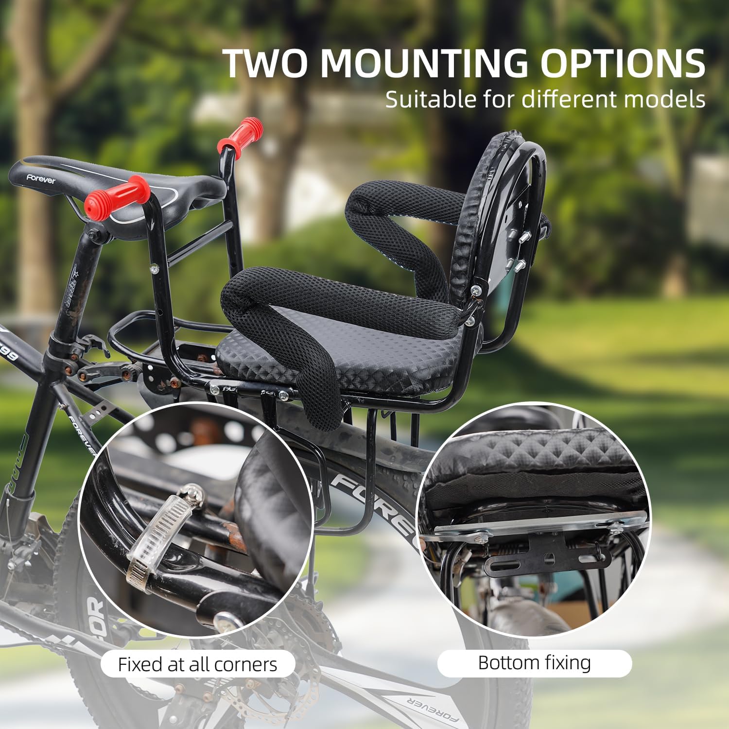 Rear Child Bike Seat, Kids Bike Seat for Adult Bike, Rear Frame Mount Baby Bike Seat Fits All Rear Frames, Safety