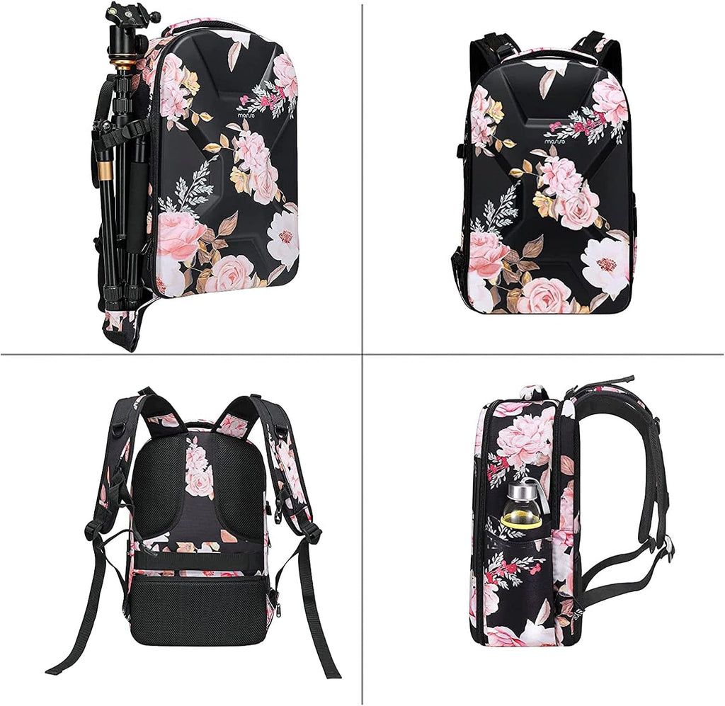Camera Backpack, DSLR/SLR/Mirrorless Photography Camera Bag, Black | Peony Waterproof Hardshell Case with Tripod