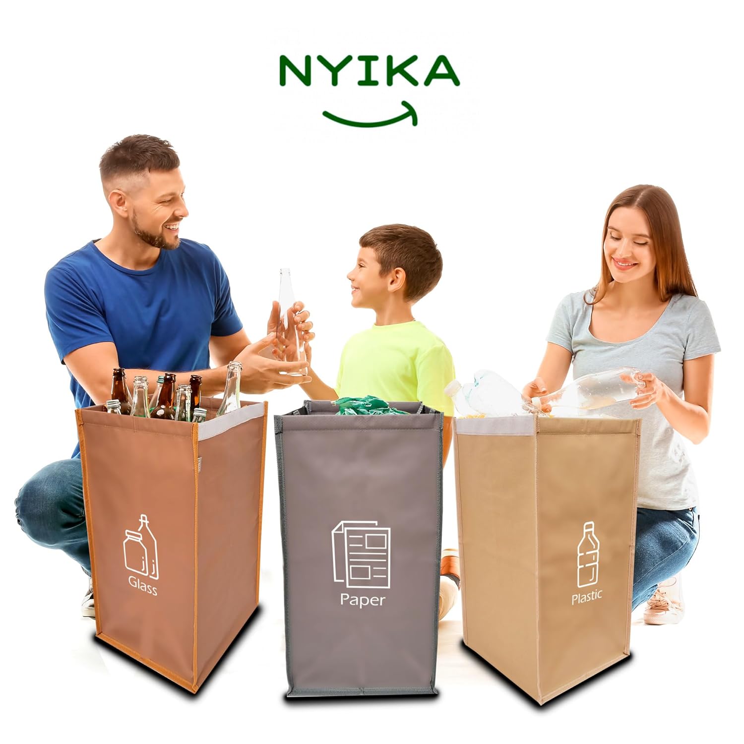 Recycling Organizer - Reusable Recycling Bags - Recycling Sorter - Trash Sorting Bins - 3 Compartment Recycle - Pack