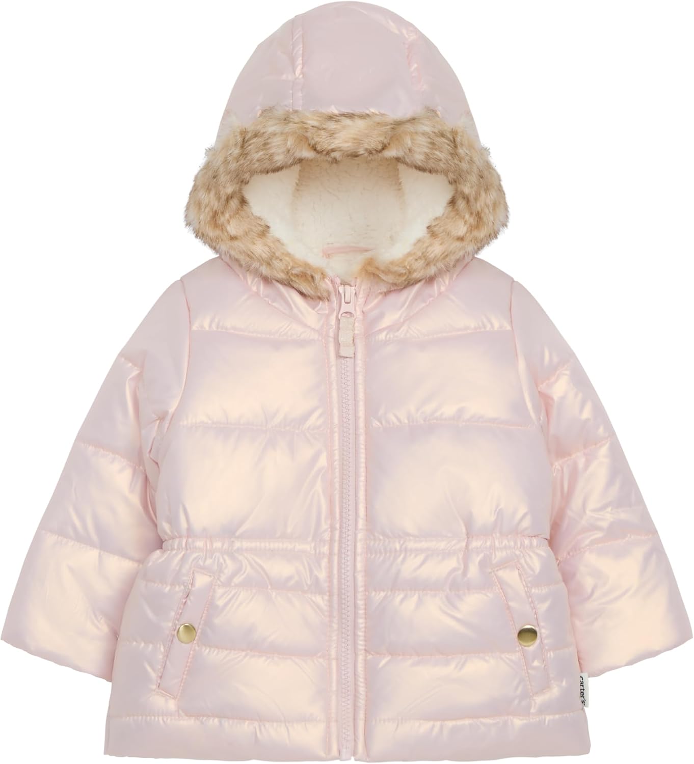Girls' Winter Coat Puffer Jacket With Faux Fur Trimmed Hood