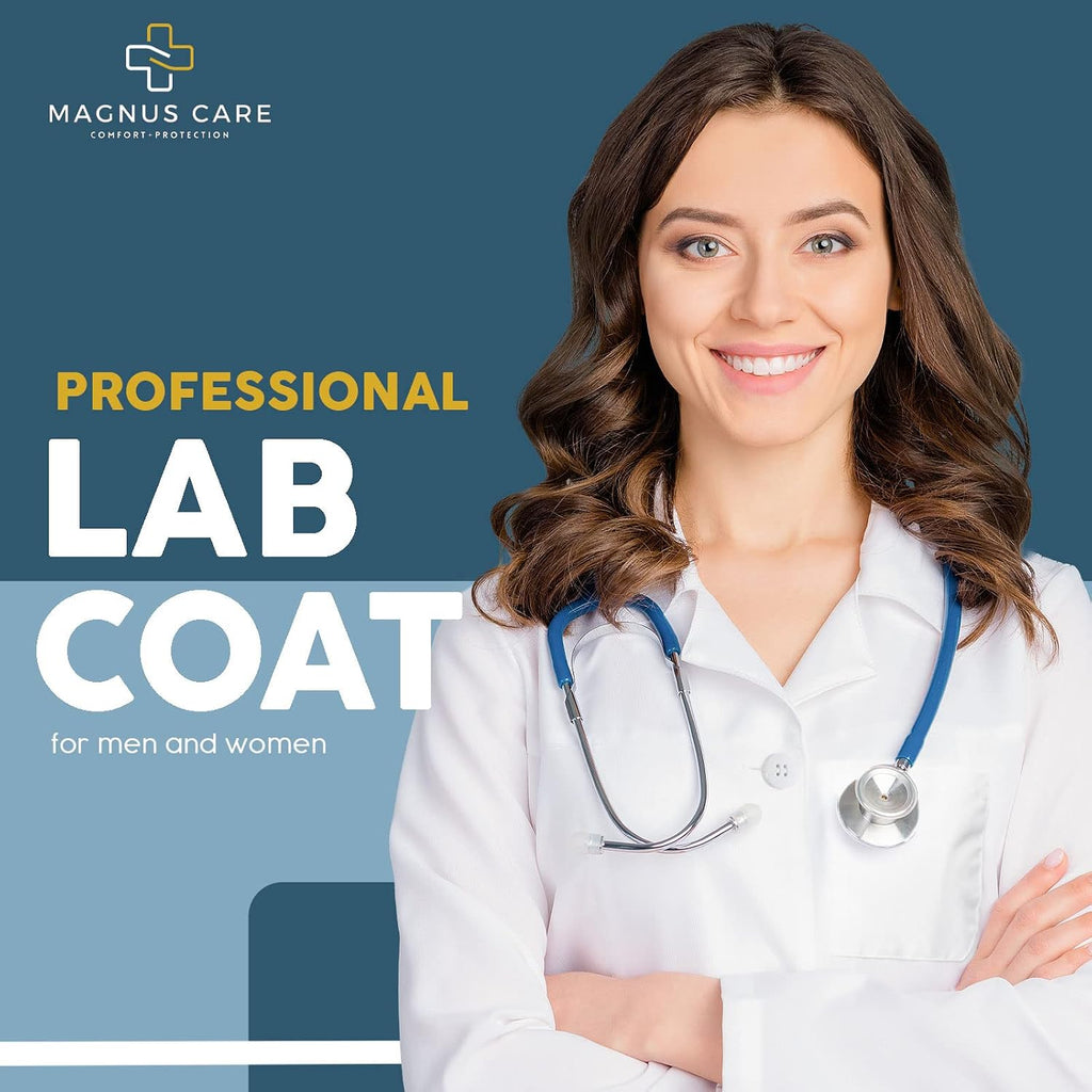 Professional Lab Coat for Women & Men, White Unisex Labcoat, Cotton Poly Medical Doctor Nurse Med Laboratory Coat