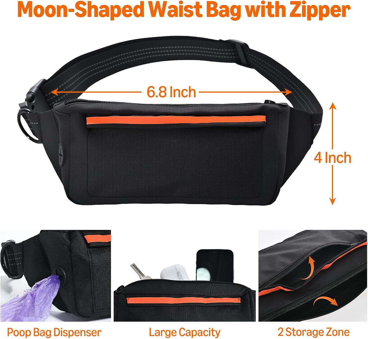 Hands Free Dog Leash with Running Bag, Adjustable Waist Belt, Dual Padded Handles, Reflective Bungee Leash for