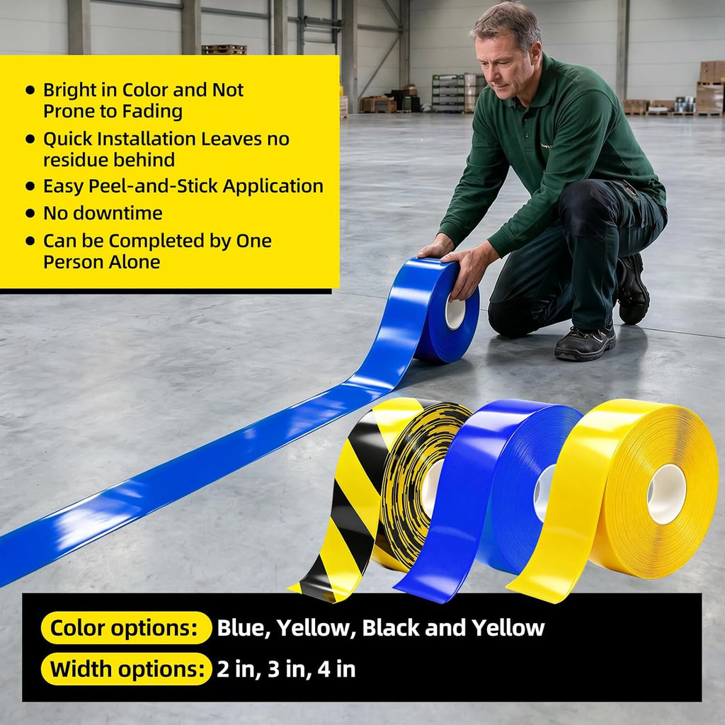 Blue Floor Marking Tape, 1.1mm Extra Thick Industrial Safety Tape, 4 in Width x 100FT, Warning Tape for Warehouse