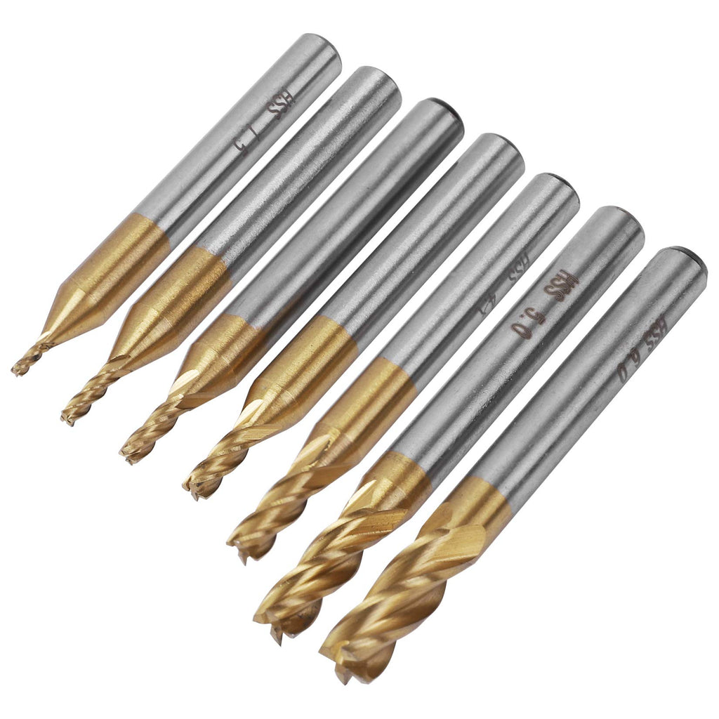 TOPPROS 4-Flute Titanium Coat Carbide End Mill Bits, Pack of 7