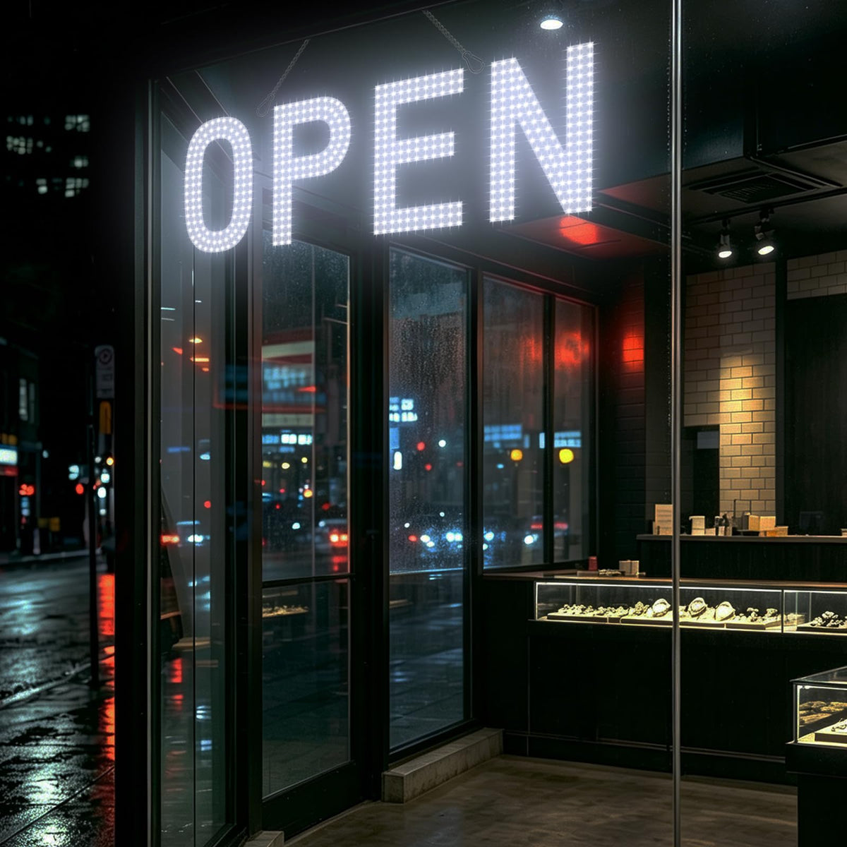 LED Open Signs for Business, 30"x10" Remote Control Dimmable Hanging Kit