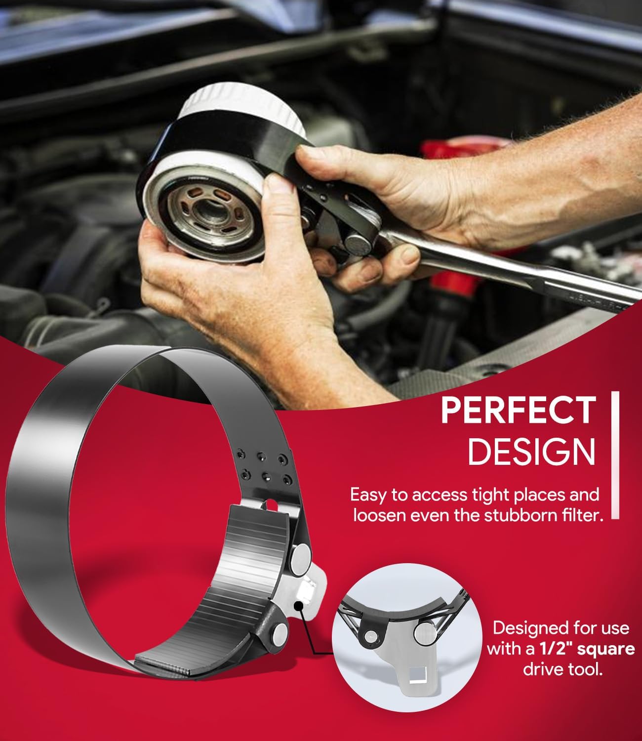 2322D Heavy-Duty Oil Filter Wrench, 5-1/4" to 5-3/4", Use with 1/2" Square Drive, Air Dryer Diesel Truck Large Oil