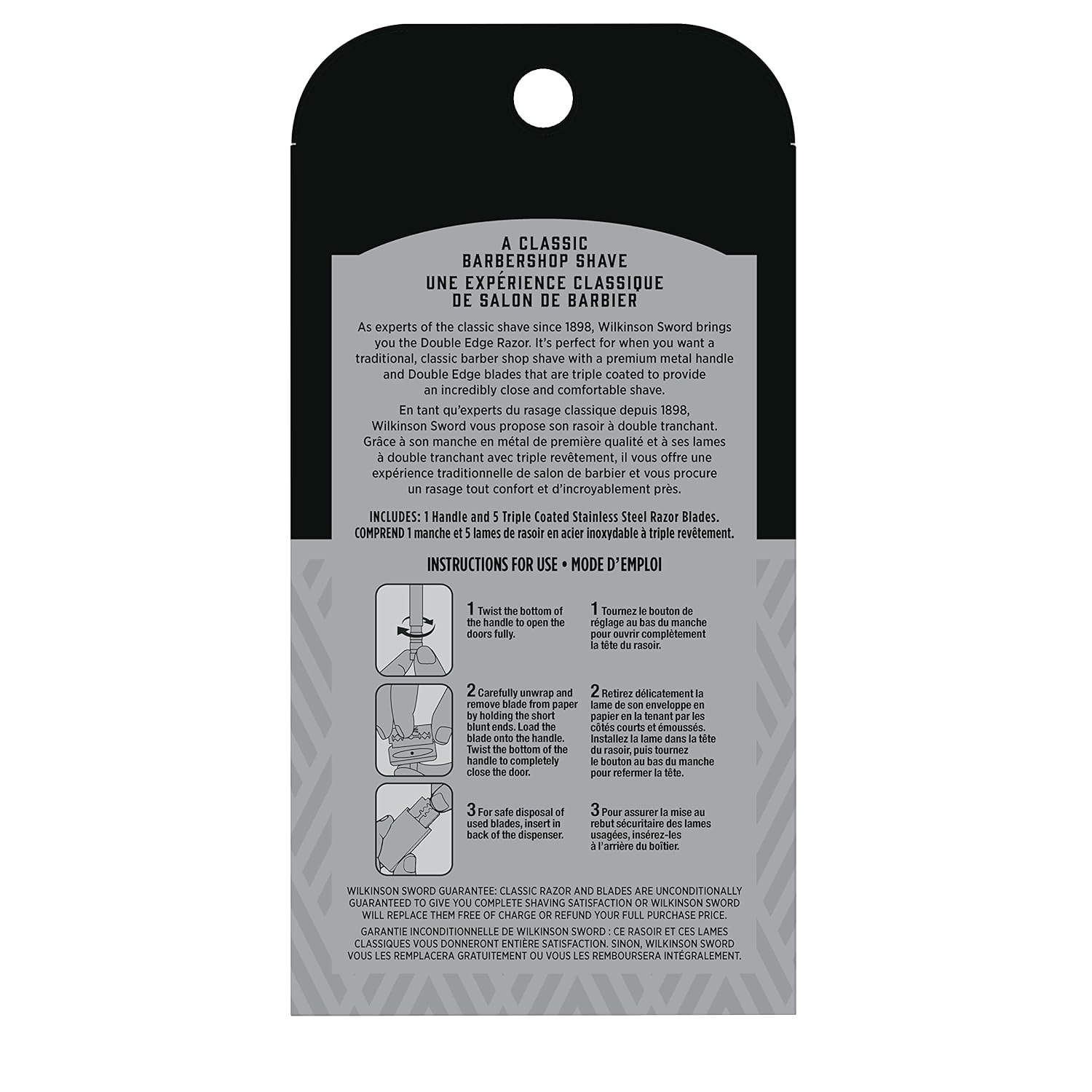 Double Edge Safety Razor, 1 Metal Handle & 5 Razor Blades