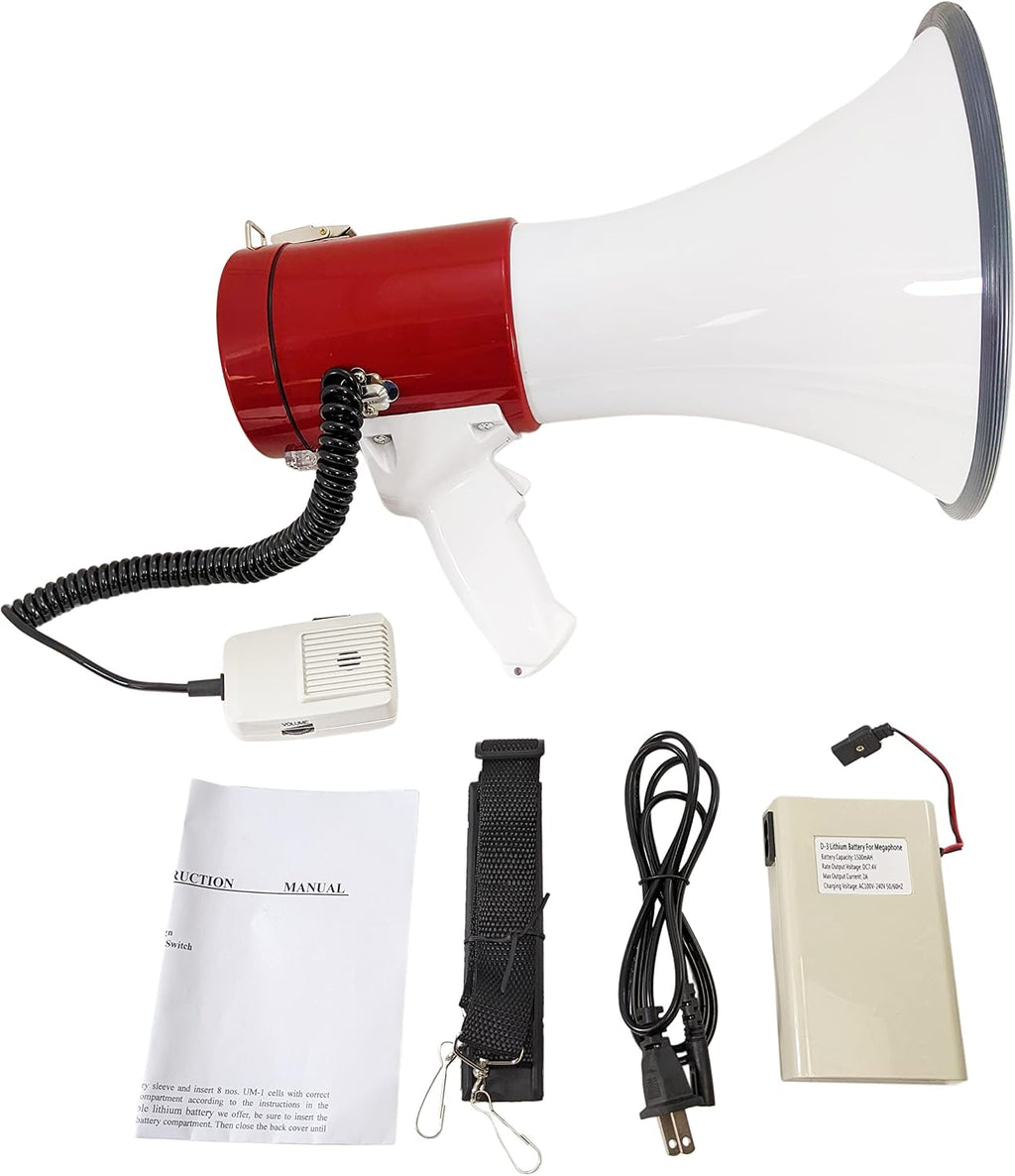 Rechargeable 50 Watt Loud Megaphone with Siren Bullhorn Speaker Outdoor Portable Amplifier