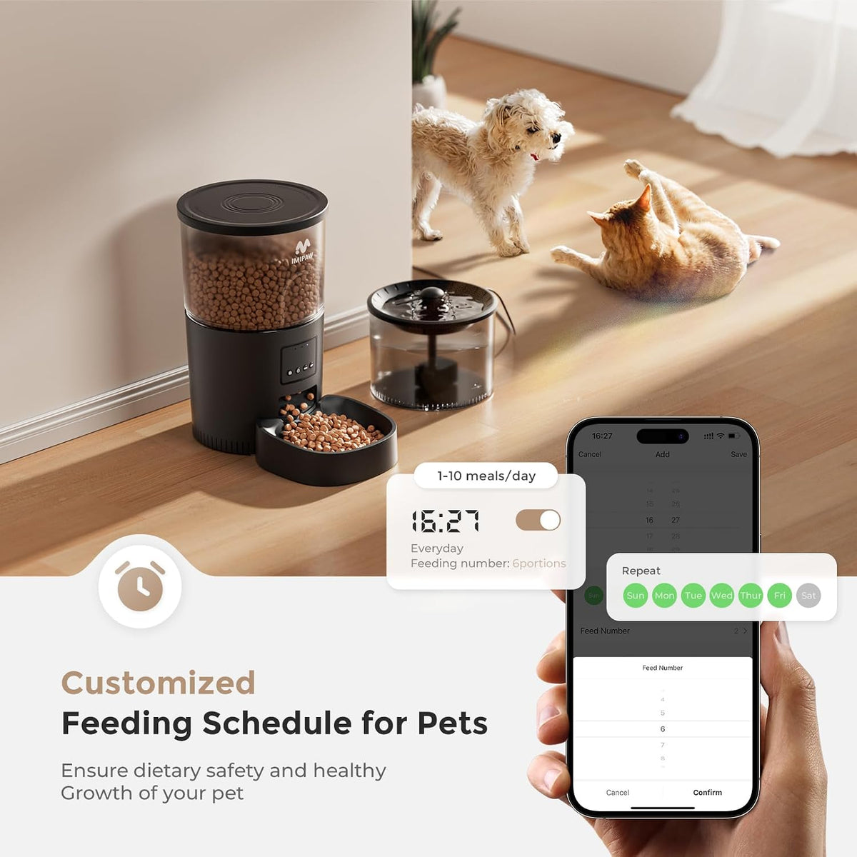 Automatic Cat Feeder 5G WiFi and Water Dispenser, Timed Dry Food Dispenser APP Remote Control, Programmable Portions