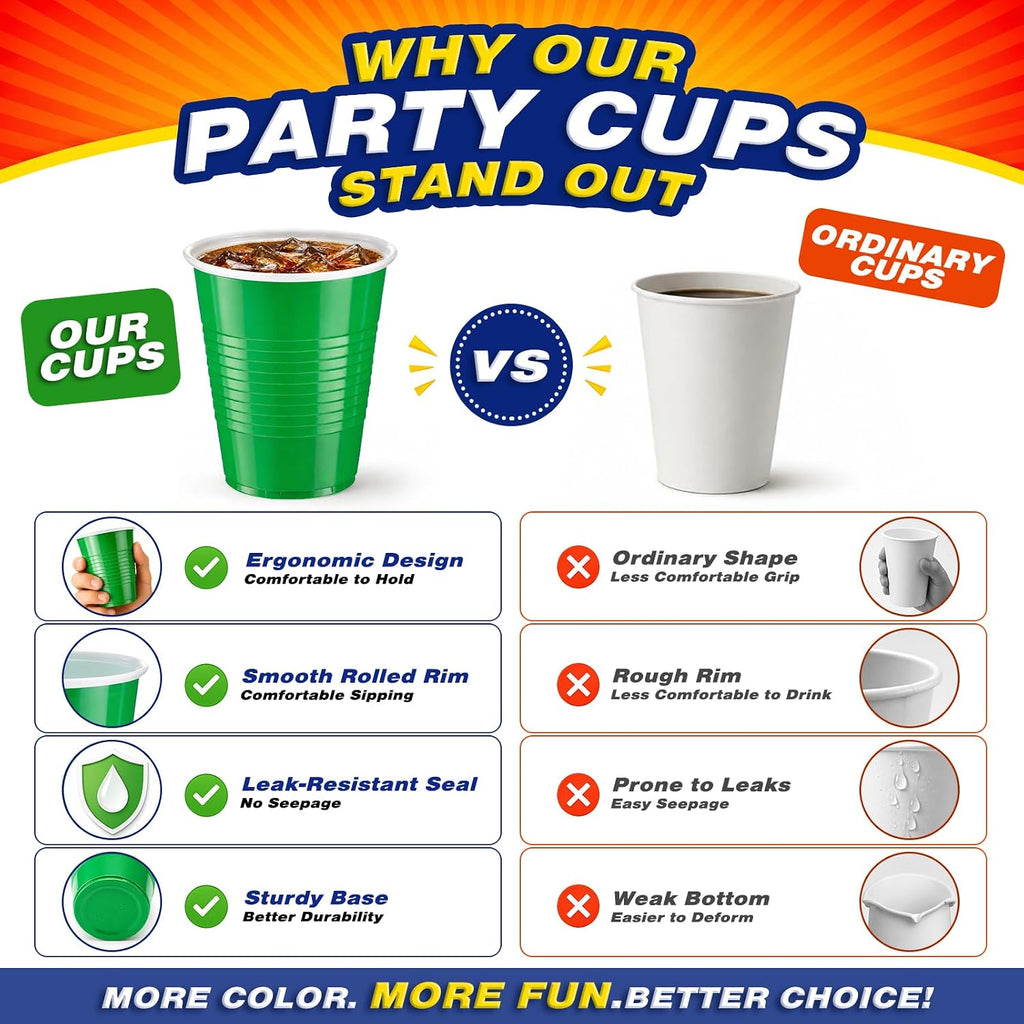 Glotoch Green Disposable Plastic Party Cups 12 oz, 50 Count