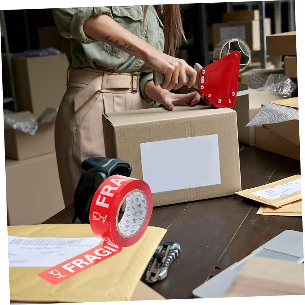Fragile Warning Tape 1 Roll Bright Red Plastic Packing Tape for Moving