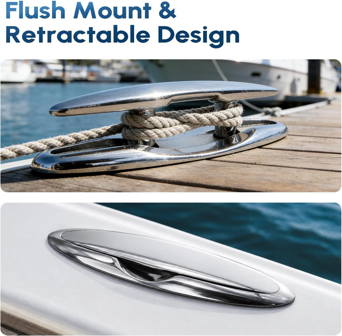 Pull Up Boat Cleats 5" 6 Inch, 316 Stainless Steel Retractable Flush Mount Cleat, Pop Up Hidden Deck Cleat for Marine Boat Dock Yacht (1 Pack / 2 Pack)