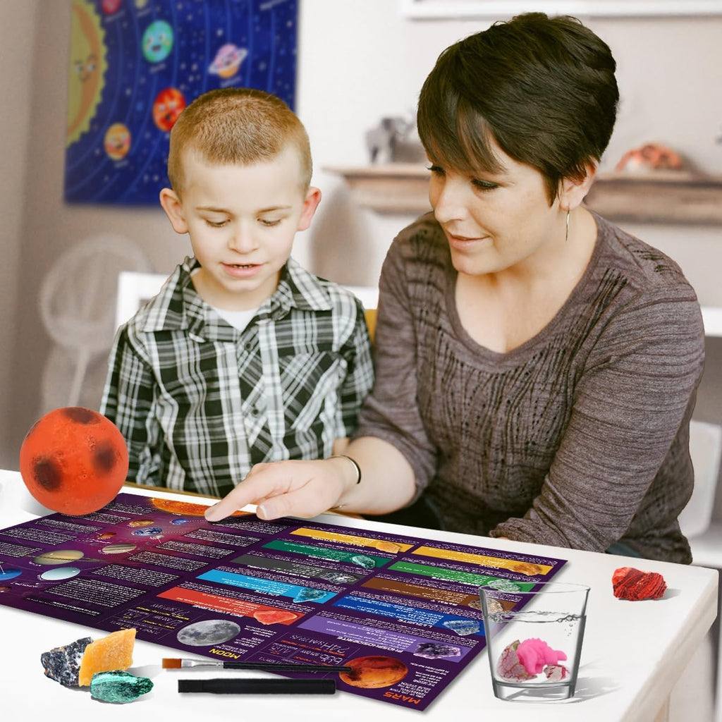 Gemstone Dig Kit, Dig up 15 Rocks & Minerals from Earth Moon Mars, Solar System Planets Geology Science Set, Space