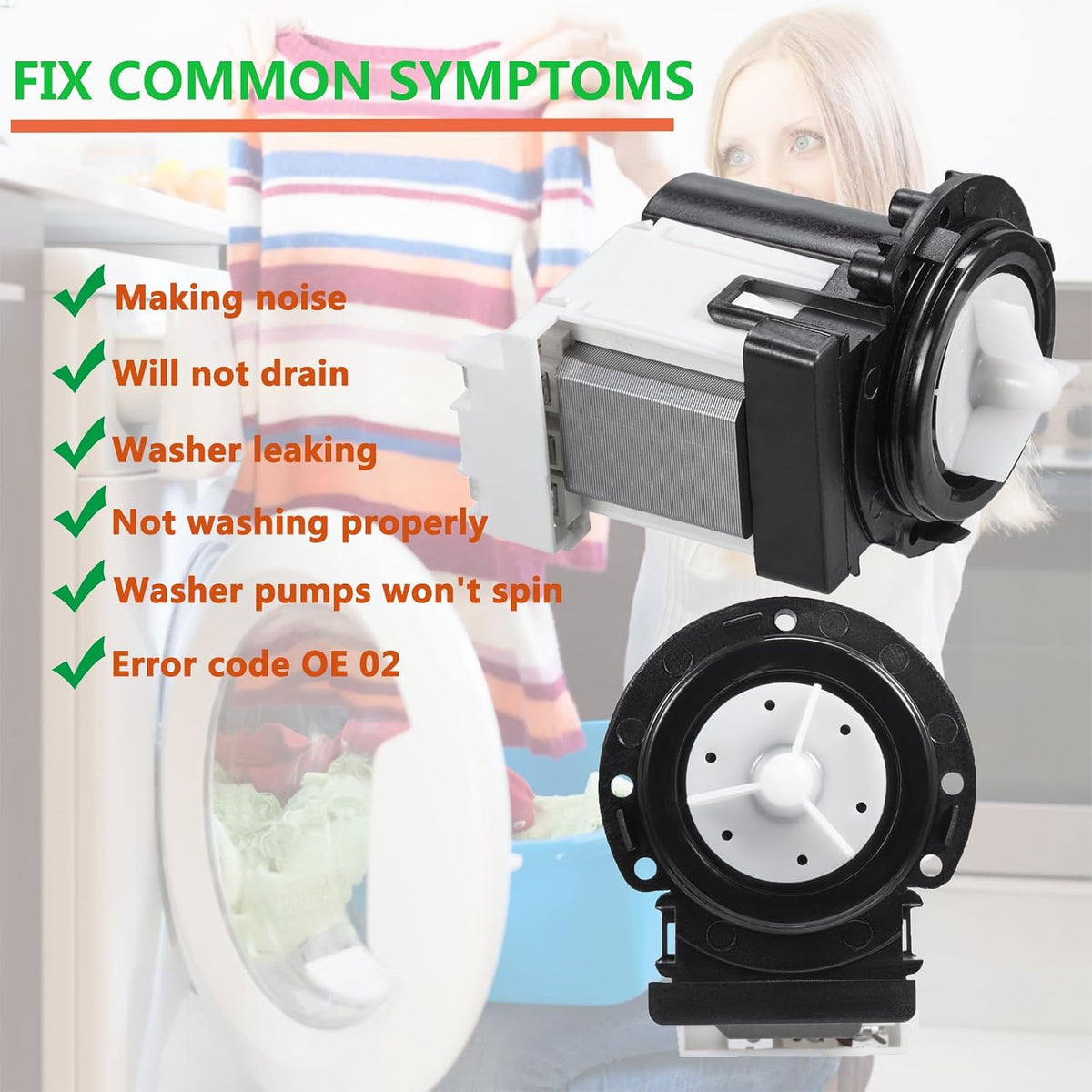(𝟐𝟎𝟐𝟔 𝐍𝐄𝐖) 4681EA2001T Washer Drain Pump Motor & 383EER4004A 11 Inch Washer Spring Expansion Removal Tool - 4681EA2001T Fit for LG Kenmore Washer Spring Expansion Tool Fit for LG Samsung Washer