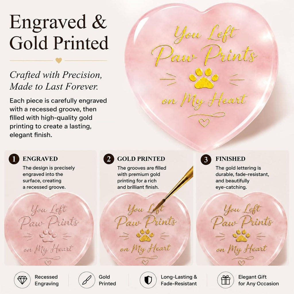 Rose Quartz Pet Memorial Gifts for Loss of Dog, Cat -Heart Crystal Stone