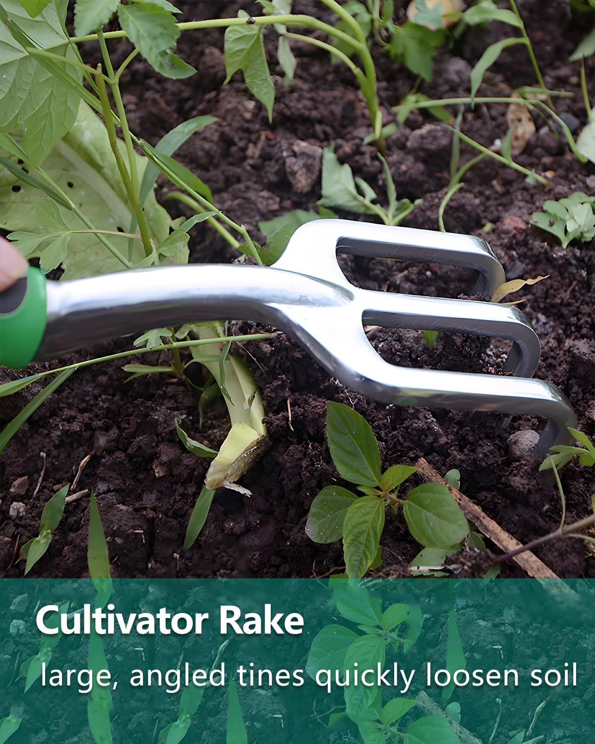 Garden Tools, Heavy Duty Cast-Aluminum Garden Tool Set with Hand Trowel, Transplant Trowel, Cultivator Rake, Soft