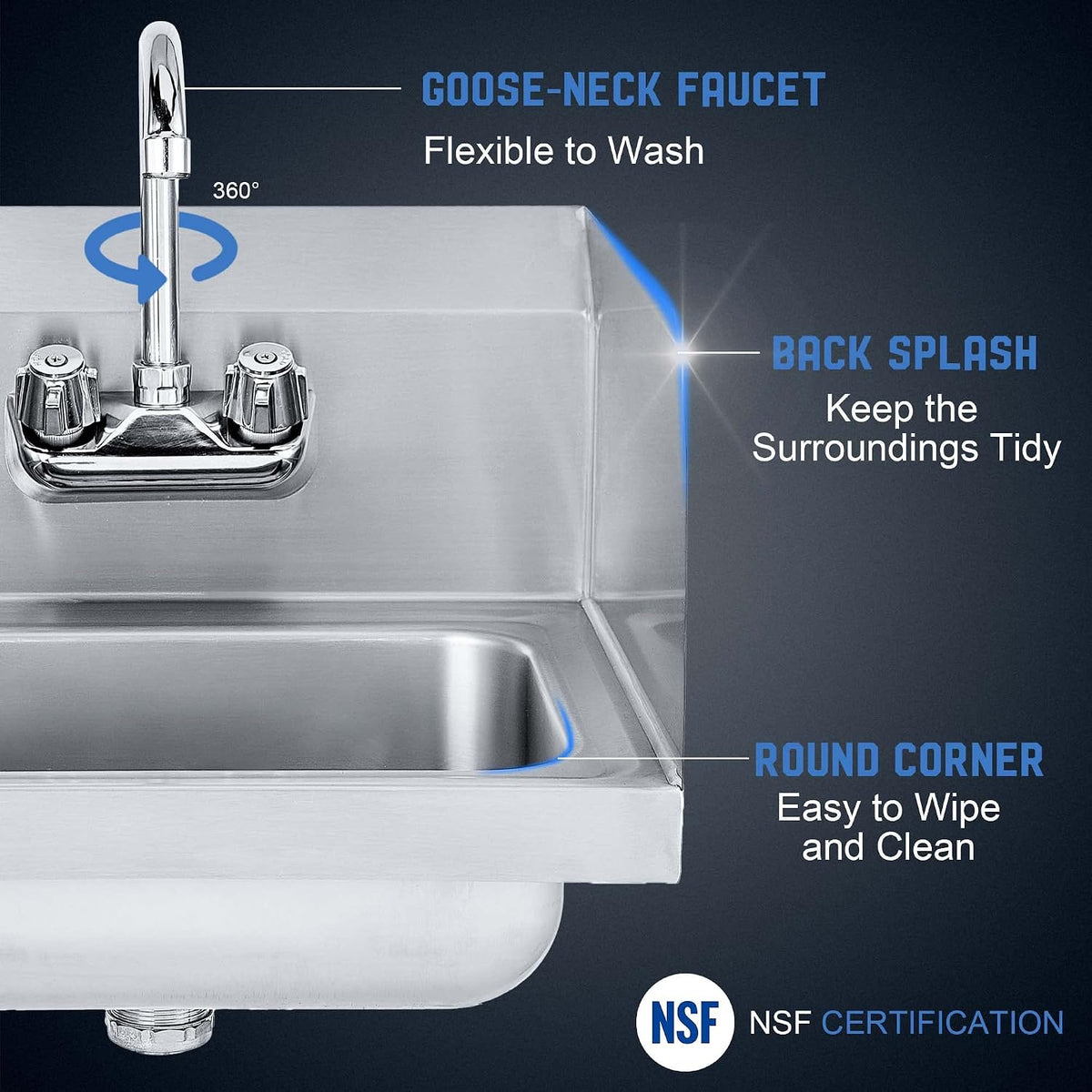 Commercial Hand Sink with Side Splash, Wall Mount Utility Sink