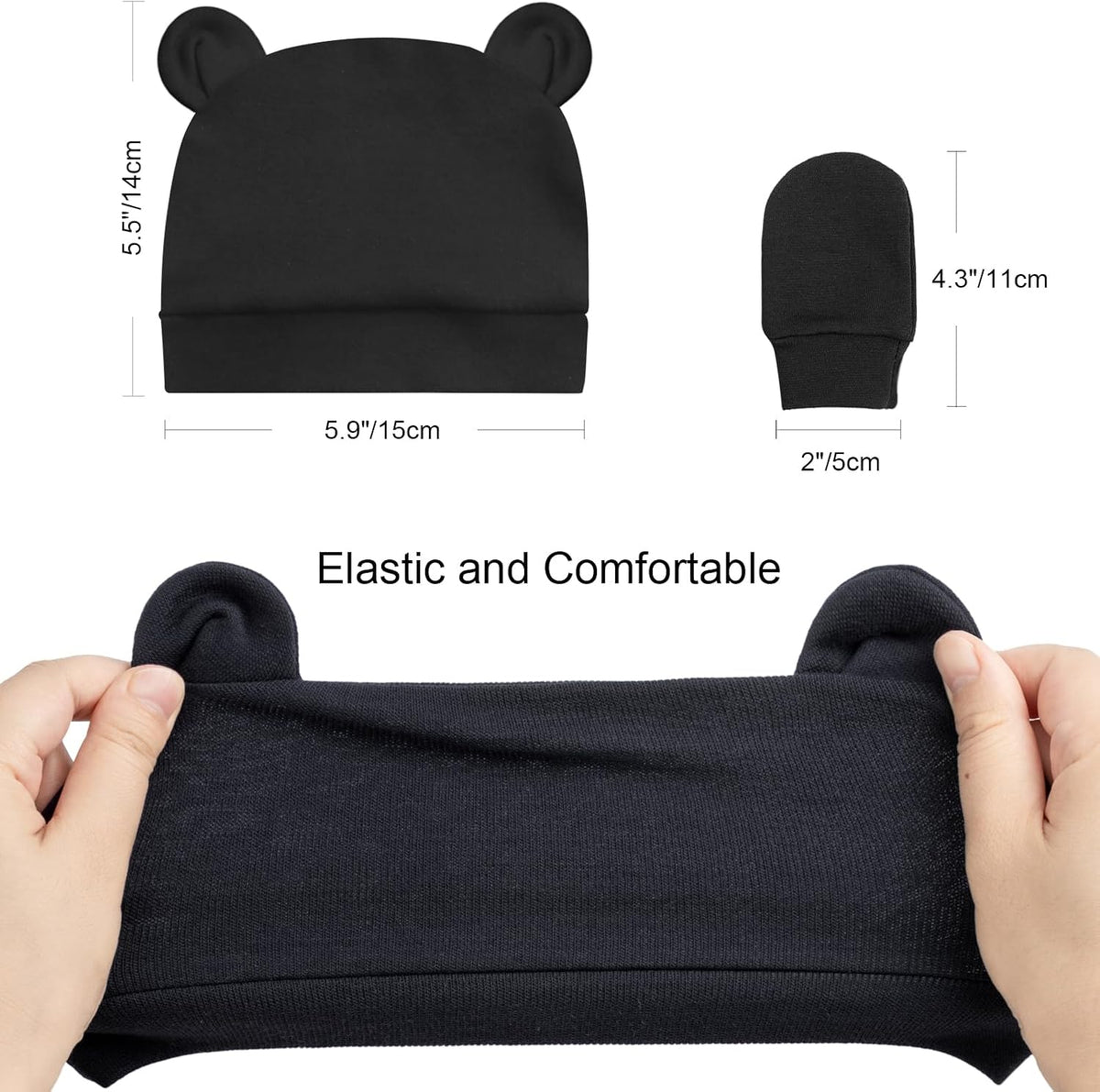 BQUBO Newborn Baby Bear Ears Hats and Mittens Sets Preemie Cotton Caps Baby Boy Girl Infant Hospital Beanie