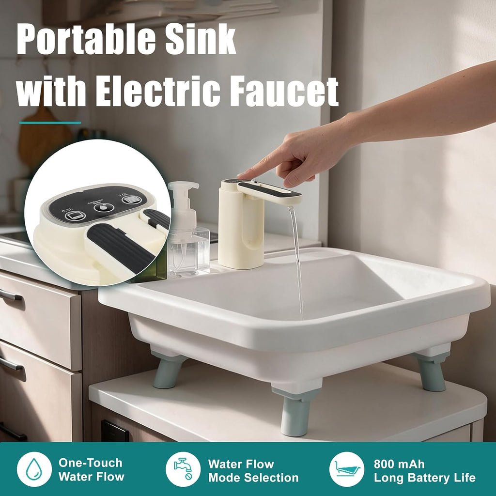 Portable Sink with Floor Stand, Hand Washing Station with Electric Faucet
