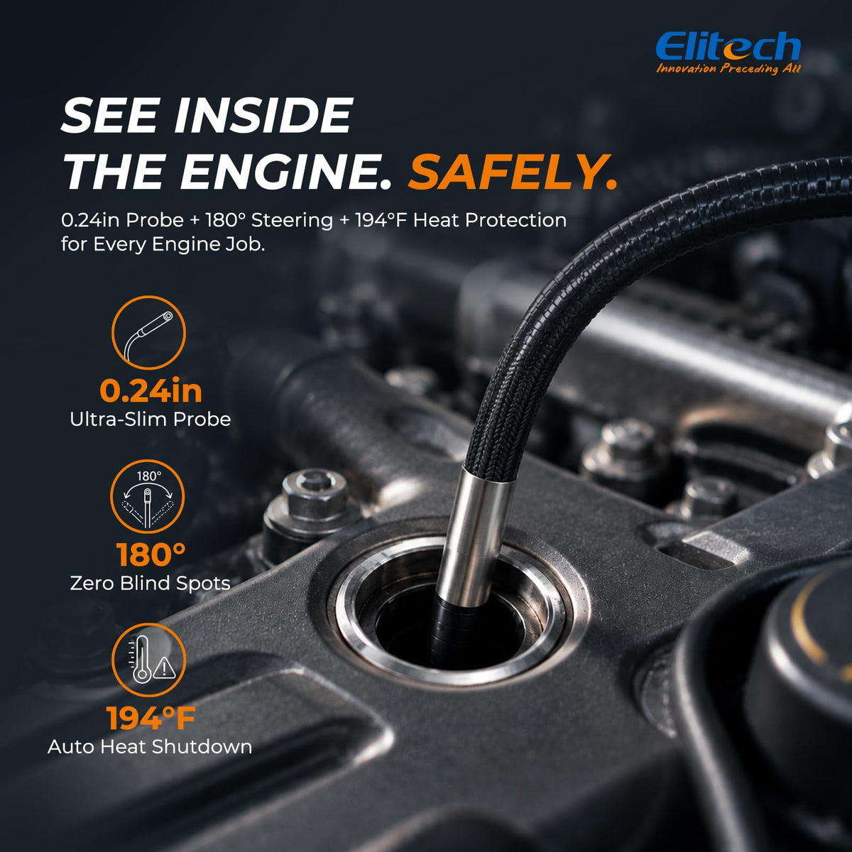 Elitech Articulating Borescope with Light, 6mm/0.24in Inspection Camera