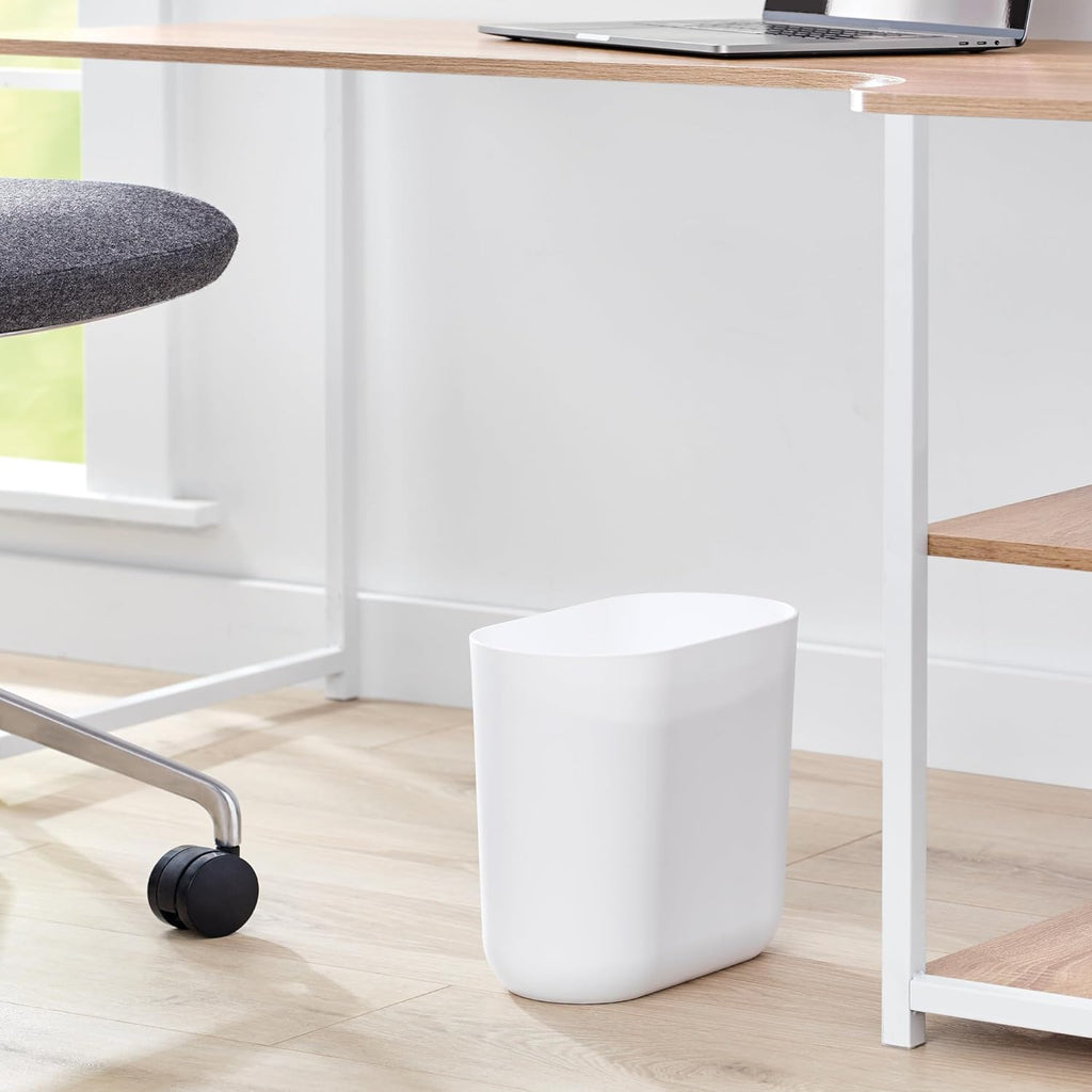Small Slim Plastic Bathroom Trash Can, White | Bedroom, Office, Desk, Dorm