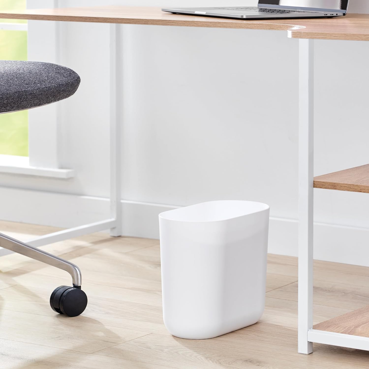 Small Slim Plastic Bathroom Trash Can, White | Bedroom, Office, Desk, Dorm