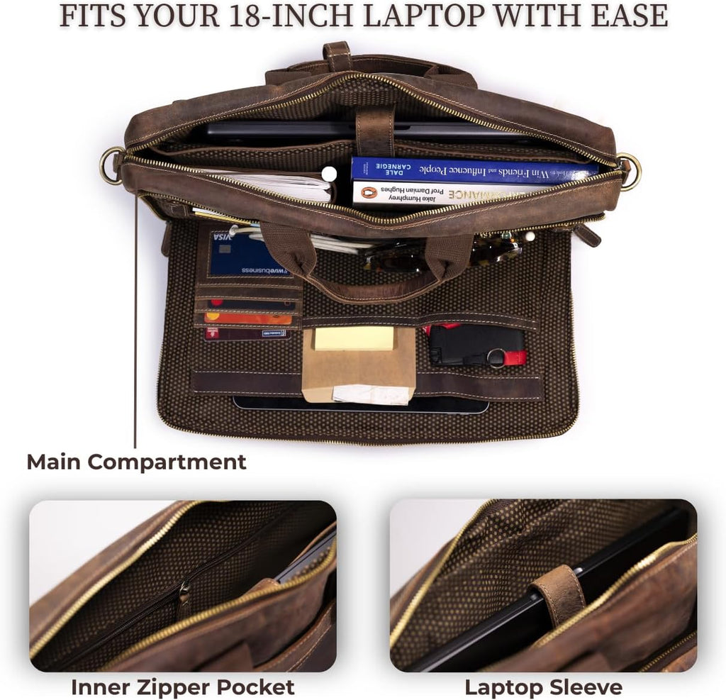 Leather Messenger Bag for Men - Laptop Case, Office Briefcase, Computer Satchel for Laptops