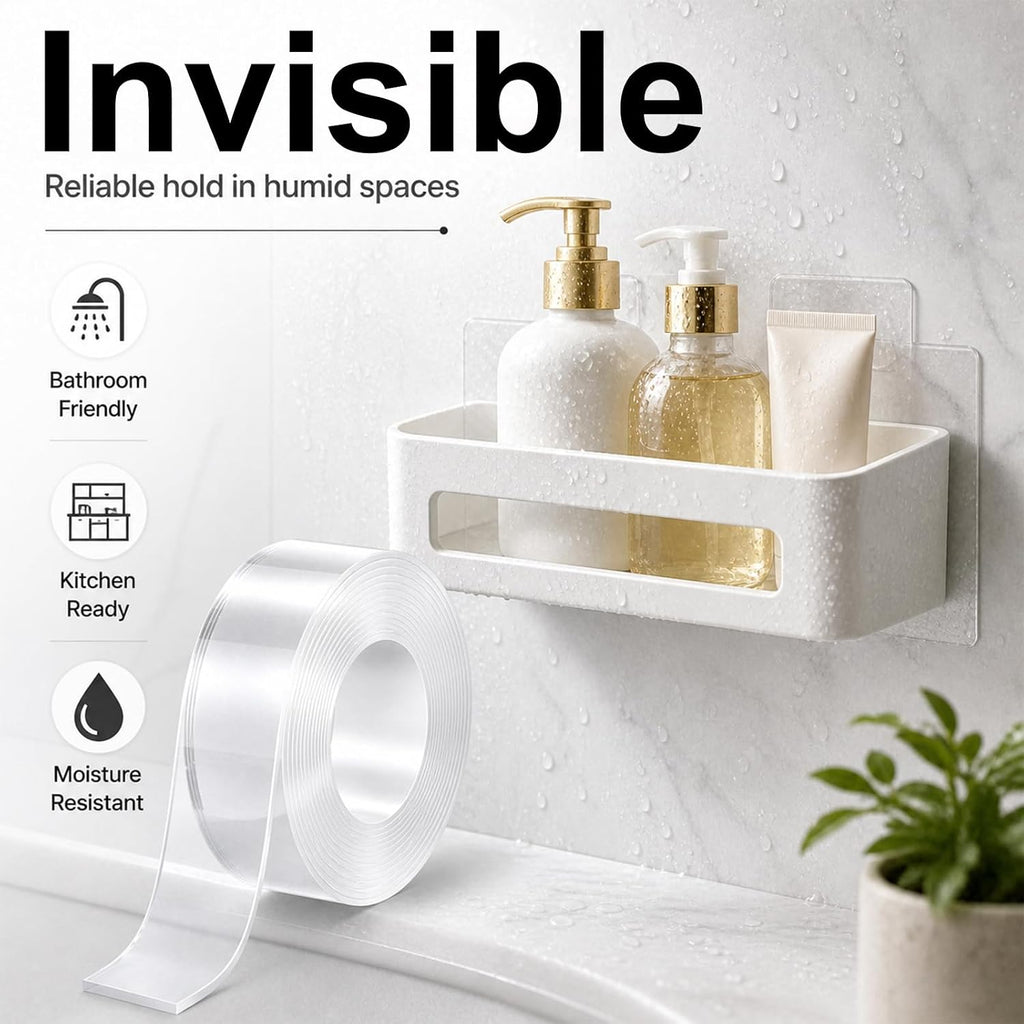 Double Sided Nano Tape, Clear, Removable, No Residue, Reusable, 300cm/9.85 Ft Roll